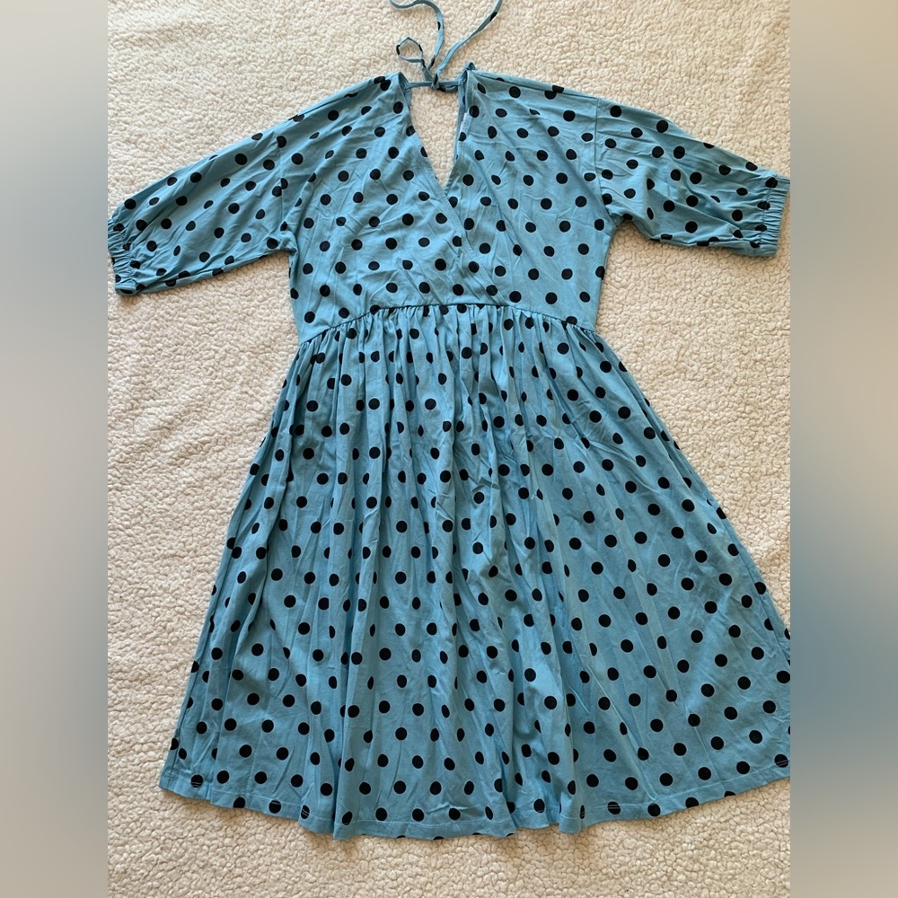 ASOS DESIGN Polka Dot Blue and Black Dress (US 6 Petite)